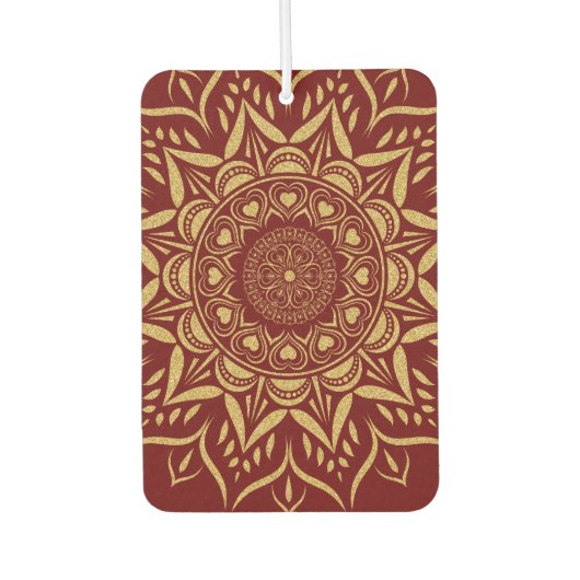 Goldherzen Mandala auf dunkelrot Autolufterfrischer (Vorderseite)
