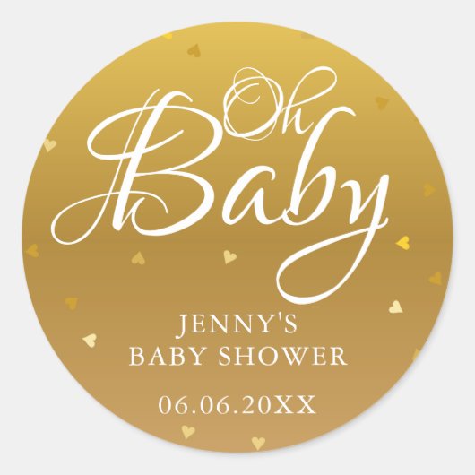 Goldherzen Oh Baby Shower / Sprinkle Runder Aufkleber (Vorderseite)