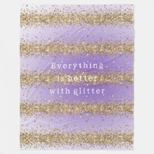 Goldherzen Sparkle Lila Glitzer Zitat Fleecedecke