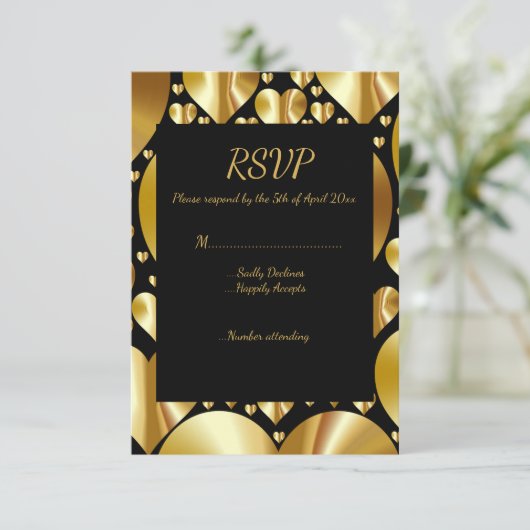 Goldherzen uAwg Response Card Hochzeitsfeier RSVP Karte (Stehend Vorderseite)