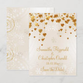Goldherzen und Schneeflocken Save the Date Ankündigungspostkarte (Vorne/Hinten)