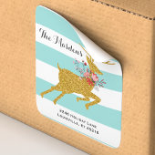 Goldhirsche und Streifen - Personalisierte Adresse Quadratischer Aufkleber