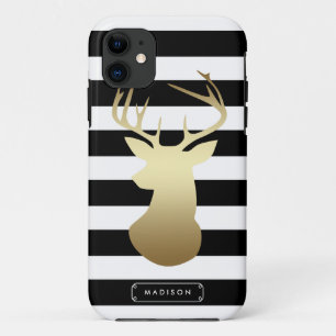 Goldhirschkopf Schwarz-Weiß-Streifen Personalisier Case-Mate iPhone Hülle