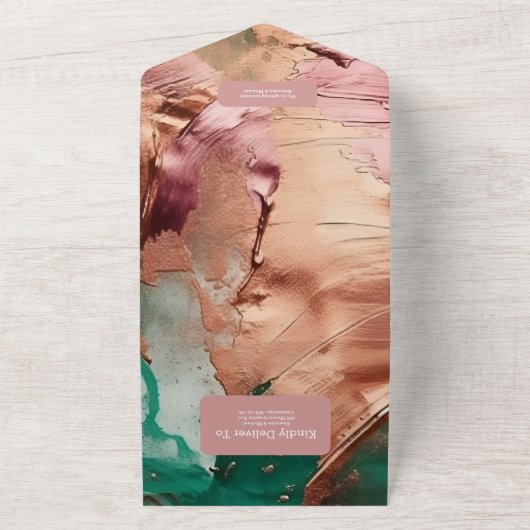 Goldhochzeit der abstrakten Smaragdgrünen Rose All In One Einladung (Außenbereich)