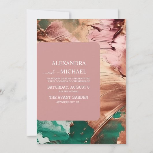 Goldhochzeit der abstrakten Smaragdgrünen Rose Einladung (Vorderseite)