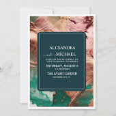 Goldhochzeit der abstrakten Smaragdgrünen Rose Einladung (Vorderseite)