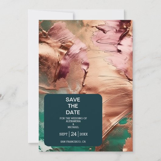 Goldhochzeit der abstrakten Smaragdgrünen Rose Save The Date (Vorderseite)