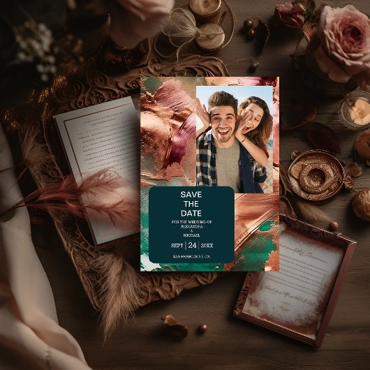 Goldhochzeit der abstrakten Smaragdgrünen Rose Save The Date