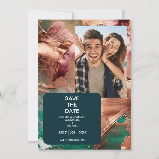 Goldhochzeit der abstrakten Smaragdgrünen Rose Save The Date (Vorderseite)
