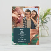 Goldhochzeit der abstrakten Smaragdgrünen Rose Save The Date (Stehend Vorderseite)