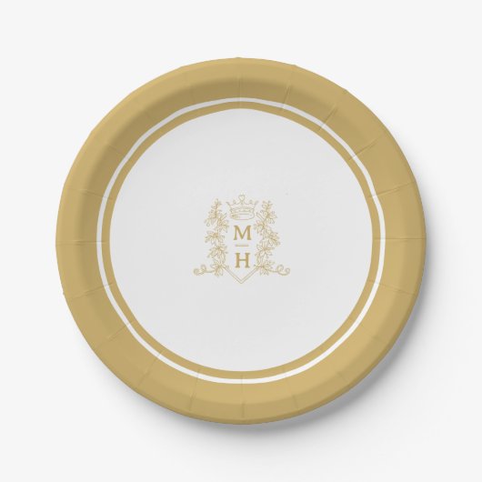 Goldhochzeit des Wappen Monogram Pappteller (Vorderseite)