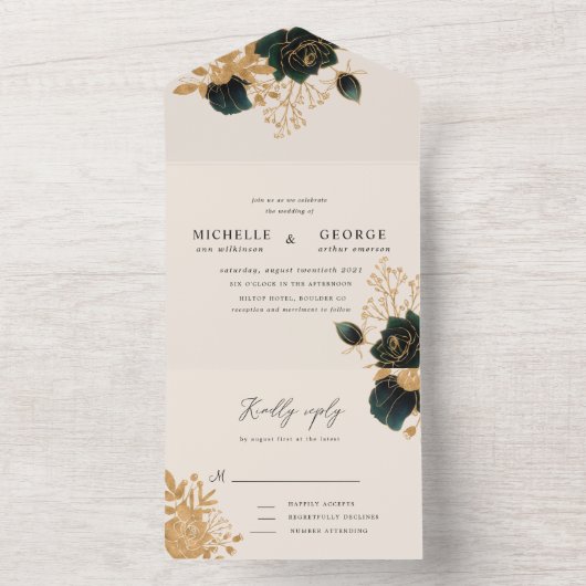 Goldhochzeit in Aquarellform All In One Einladung (Innen Boden)