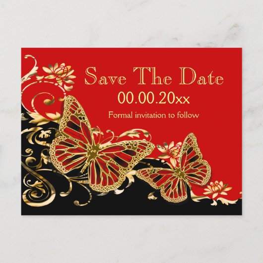 Goldhochzeit in Rot "Save the Date" Ankündigungspostkarte (Rückseite)