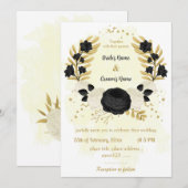Goldhochzeit in Schwarz-Weiß-Blume Einladung (Vorne/Hinten)