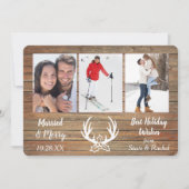 Goldholzanteller Verheiratet drei Fotopatabletten Feiertagskarte (Vorderseite)