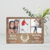 Goldholzanteller Verheiratet drei Fotopatabletten Feiertagskarte (Stehend Vorderseite)