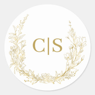 Goldhülle für Hochzeitmongramm Runder Aufkleber