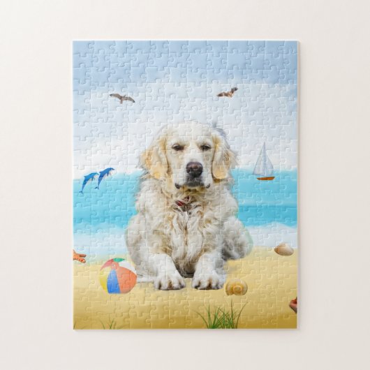 Goldhund am Strand Puzzle (Vertikal)