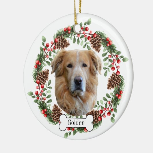 Goldhund Keramik Ornament (Links)