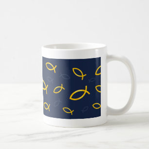 GoldIchthus Muster auf Marine-Blau-Hintergrund Kaffeetasse