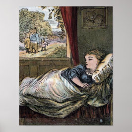 Goldilocks Schlaf im Bett des kleinen Bären Poster