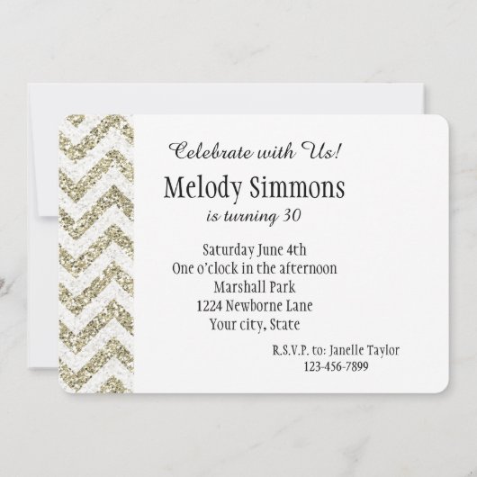 GoldImitat-Glitzer Zickzack Einladung (Rückseite)