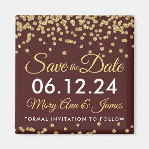 GoldImitat-GlitzerConfetti Save the Date Marsala Magnet