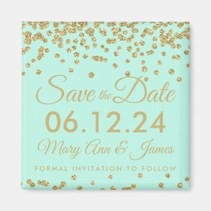 GoldImitat-Glitzerconfetti-Save the Date Minze Magnet