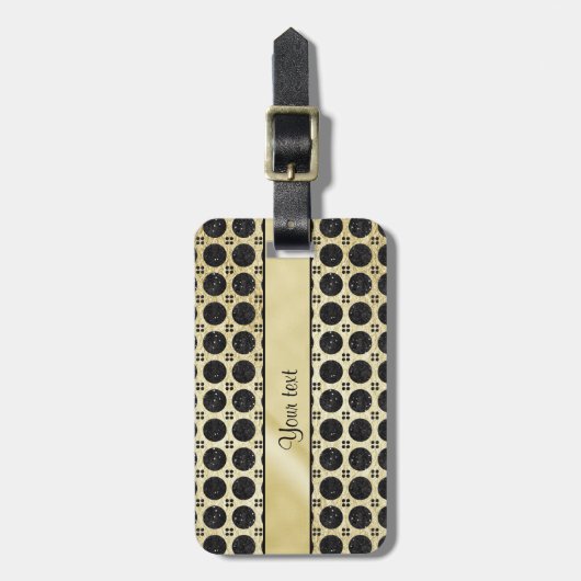 GoldImitat u. funkelnd schwarze Glitzer-Stellen Gepäckanhänger (Vorderseite vertikal)