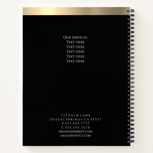 Goldinitialen und Streifen, Beruf, Schwarz Notizblock (Rückseite)