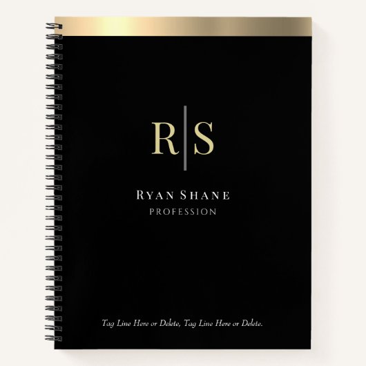 Goldinitialen und Streifen, Beruf, Schwarz Notizblock (Vorderseite)