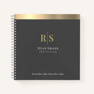 Goldinitialen und Streifen, Name Beruf, dunkelgrau Notizblock
