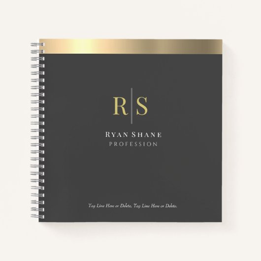 Goldinitialen und Streifen, Name Beruf, dunkelgrau Notizblock (Vorderseite)