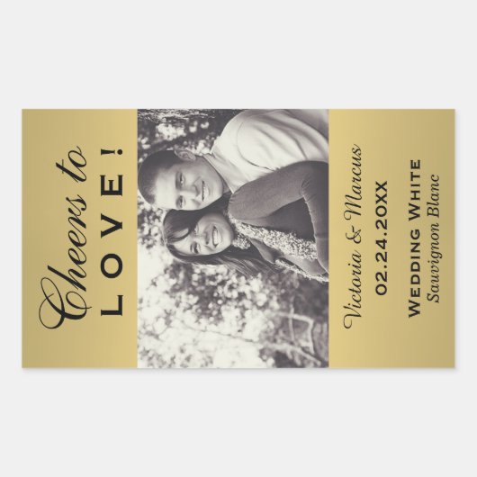Goldjubeln zur Liebe Hochzeit Foto Weinflasche Rechteckiger Aufkleber (Vorderseite)