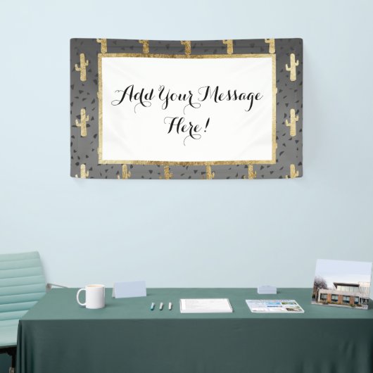 Goldkaktus auf moderner schicker banner (Messeveranstaltung)