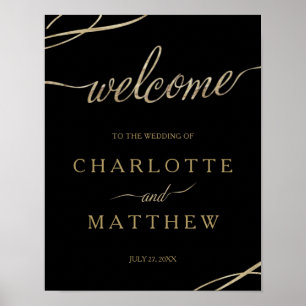 Goldkalligrafie Black Welcome Wedding Poster