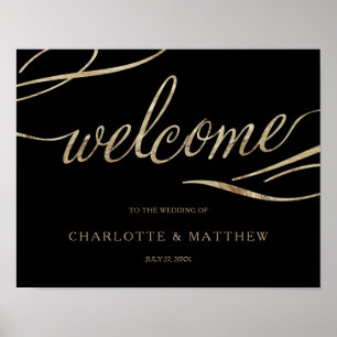 Goldkalligrafie Black Welcome Wedding Poster