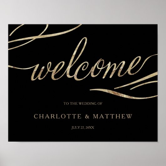 Goldkalligrafie | Black Welcome Wedding Poster (Vorne)