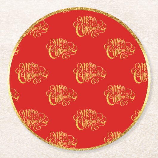 Goldkalligrafie Frohe Weihnachtszeitung Untersetze Runder Pappuntersetzer (Vorderseite)