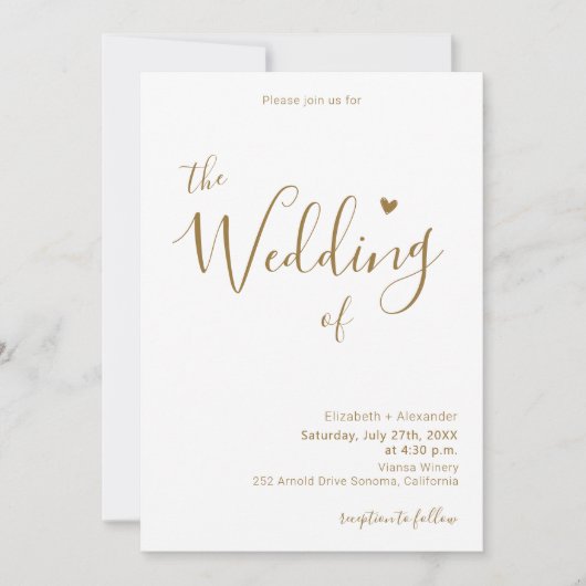 Goldkalligrafie Herz-Script QR Code Hochzeit Einladung (Vorderseite)