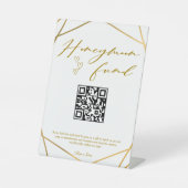 Goldkalligrafie-Honeymoon-Fonds QR-Code Hochzeit Sockelschild (Vorderseite)