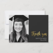 Goldkalligrafie Moderner Foto Abschluss Dankeskarte (Vorderseite)