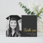 Goldkalligrafie Moderner Foto Abschluss Dankeskarte (Stehend Vorderseite)