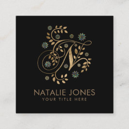 Goldkalligrafie-Monogramm mit Buchstabe N Quadratische Visitenkarte
