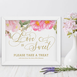 Goldkalligrafie Pink Blütenblume Liebe ist Sweet P Poster