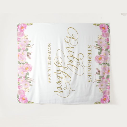 Goldkalligrafie Rosa Brautparty Wandteppich (Vorderseite (Horizontal))