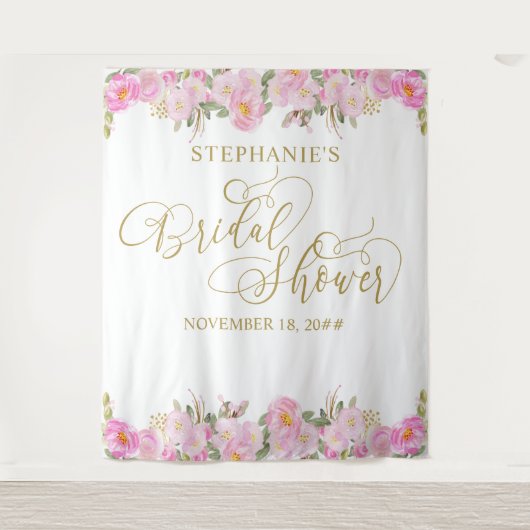 Goldkalligrafie Rosa Brautparty Wandteppich (Vorderseite)