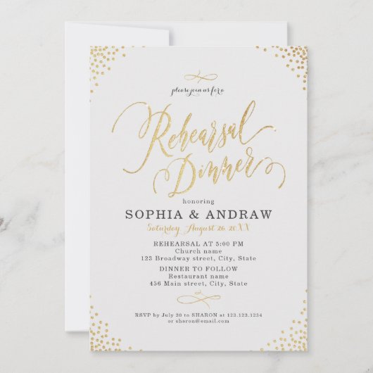 Goldkalligrafie Vintage Probe Abendessen Einladung (Vorderseite)
