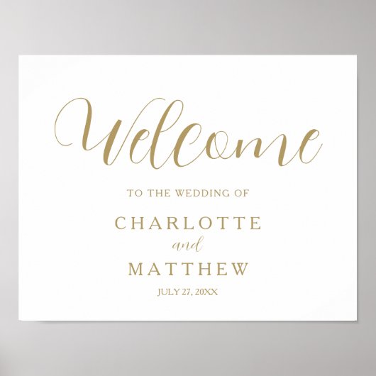 Goldkalligrafie | White Welcome Wedding Poster (Vorne)