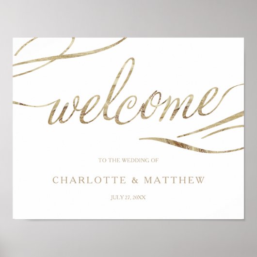 Goldkalligrafie | White Welcome Wedding Poster (Vorne)